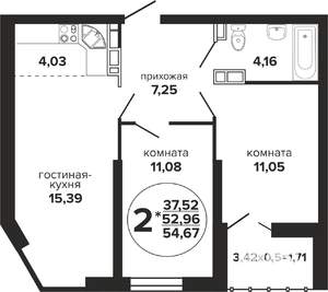 2-к квартира, вторичка, 55м2, 17/24 этаж