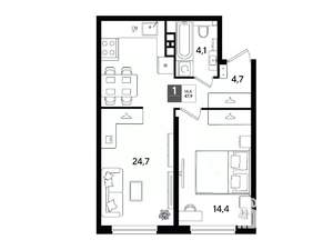 1-к квартира, вторичка, 48м2, 6/16 этаж