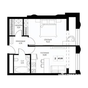 2-к квартира, вторичка, 47м2, 14/19 этаж