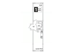 1-к квартира, вторичка, 44м2, 5/16 этаж