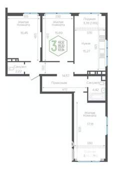 3-к квартира, вторичка, 92м2, 15/24 этаж