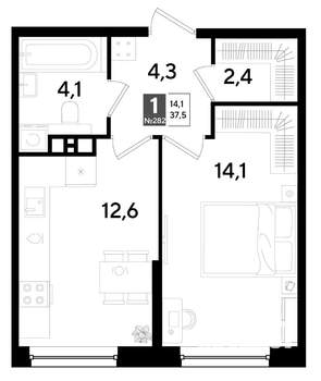 1-к квартира, строящийся дом, 38м2, 3/16 этаж