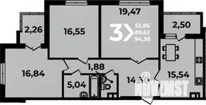 3-к квартира, вторичка, 94м2, 3/19 этаж