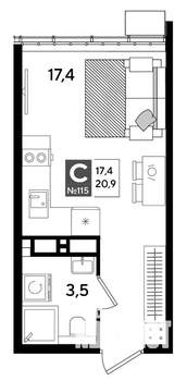Студия квартира, вторичка, 21м2, 13/19 этаж