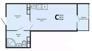 Студия квартира, вторичка, 26м2, 16/20 этаж