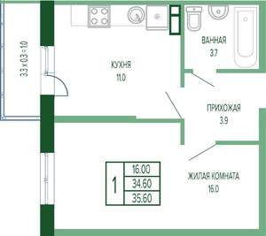 1-к квартира, вторичка, 36м2, 2/17 этаж