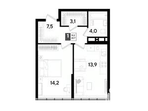 1-к квартира, вторичка, 43м2, 15/16 этаж