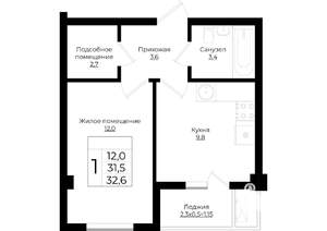 1-к квартира, вторичка, 33м2, 1/9 этаж