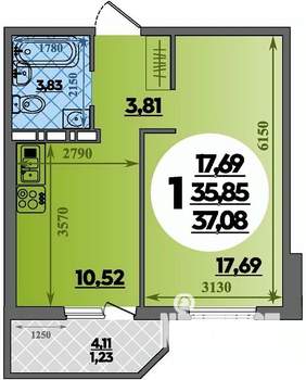 1-к квартира, строящийся дом, 37м2, 14/16 этаж