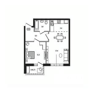 1-к квартира, вторичка, 46м2, 8/9 этаж
