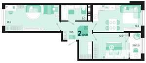 2-к квартира, вторичка, 65м2, 10/18 этаж
