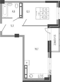 1-к квартира, вторичка, 44м2, 1/15 этаж