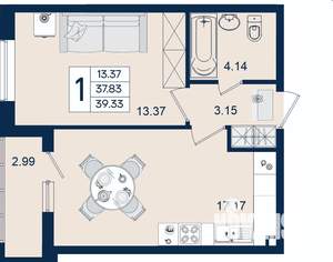 1-к квартира, вторичка, 39м2, 2/18 этаж