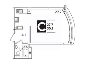 Студия квартира, вторичка, 35м2, 12/16 этаж