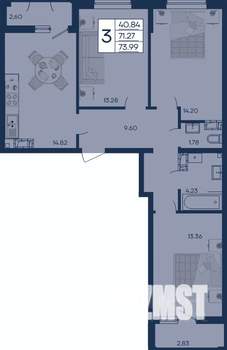 3-к квартира, вторичка, 74м2, 6/18 этаж