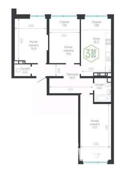 3-к квартира, вторичка, 87м2, 6/24 этаж