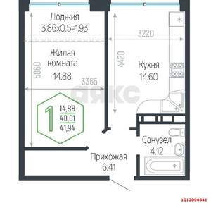 1-к квартира, вторичка, 44м2, 8/25 этаж