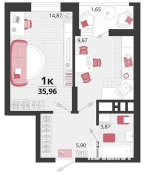 1-к квартира, вторичка, 36м2, 9/18 этаж