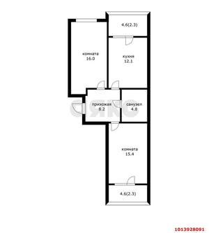 2-к квартира, вторичка, 58м2, 21/22 этаж