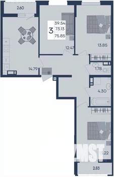 3-к квартира, вторичка, 76м2, 6/18 этаж