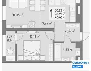 1-к квартира, вторичка, 40м2, 7/15 этаж