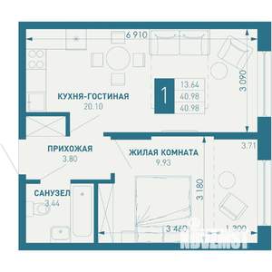 1-к квартира, строящийся дом, 41м2, 4/9 этаж