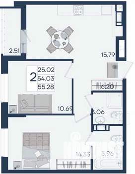 2-к квартира, вторичка, 55м2, 7/18 этаж
