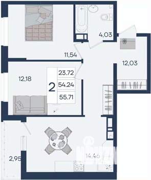 2-к квартира, вторичка, 56м2, 7/18 этаж