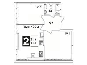 2-к квартира, вторичка, 61м2, 16/16 этаж