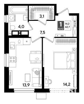 1-к квартира, вторичка, 43м2, 13/19 этаж