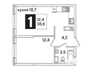 1-к квартира, вторичка, 39м2, 11/16 этаж