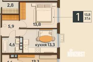 1-к квартира, вторичка, 38м2, 14/18 этаж