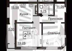 2-к квартира, вторичка, 68м2, 11/16 этаж