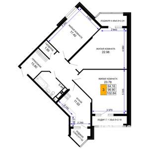 3-к квартира, вторичка, 103м2, 2/12 этаж