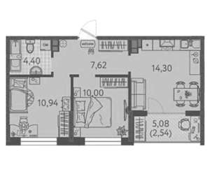 2-к квартира, вторичка, 50м2, 8/9 этаж