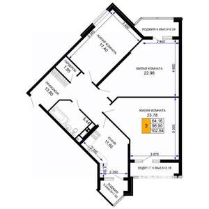 3-к квартира, вторичка, 103м2, 3/12 этаж