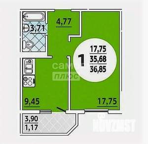1-к квартира, вторичка, 38м2, 15/16 этаж
