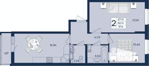 2-к квартира, вторичка, 58м2, 8/18 этаж