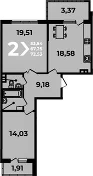 2-к квартира, вторичка, 73м2, 4/19 этаж
