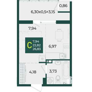 Студия квартира, вторичка, 27м2, 7/18 этаж