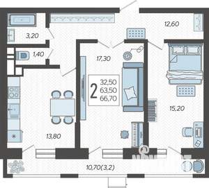 2-к квартира, вторичка, 68м2, 5/12 этаж