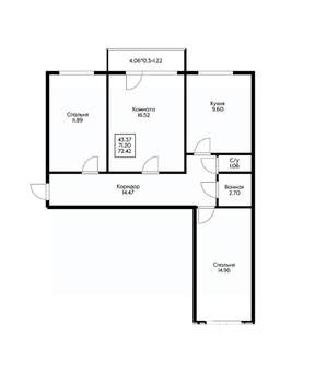 3-к квартира, вторичка, 73м2, 16/16 этаж