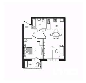 1-к квартира, вторичка, 46м2, 9/9 этаж