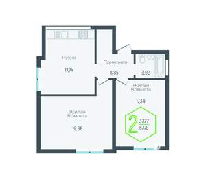 2-к квартира, вторичка, 68м2, 1/3 этаж