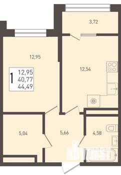 1-к квартира, строящийся дом, 44м2, 8/8 этаж