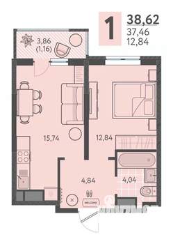 1-к квартира, вторичка, 39м2, 8/18 этаж