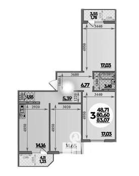 3-к квартира, вторичка, 83м2, 2/16 этаж