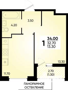 1-к квартира, вторичка, 34м2, 2/18 этаж