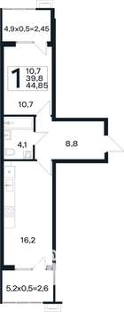1-к квартира, вторичка, 45м2, 1/4 этаж