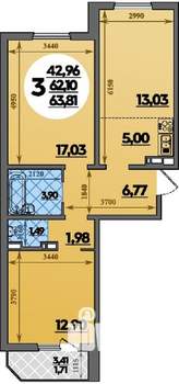 3-к квартира, строящийся дом, 64м2, 4/8 этаж